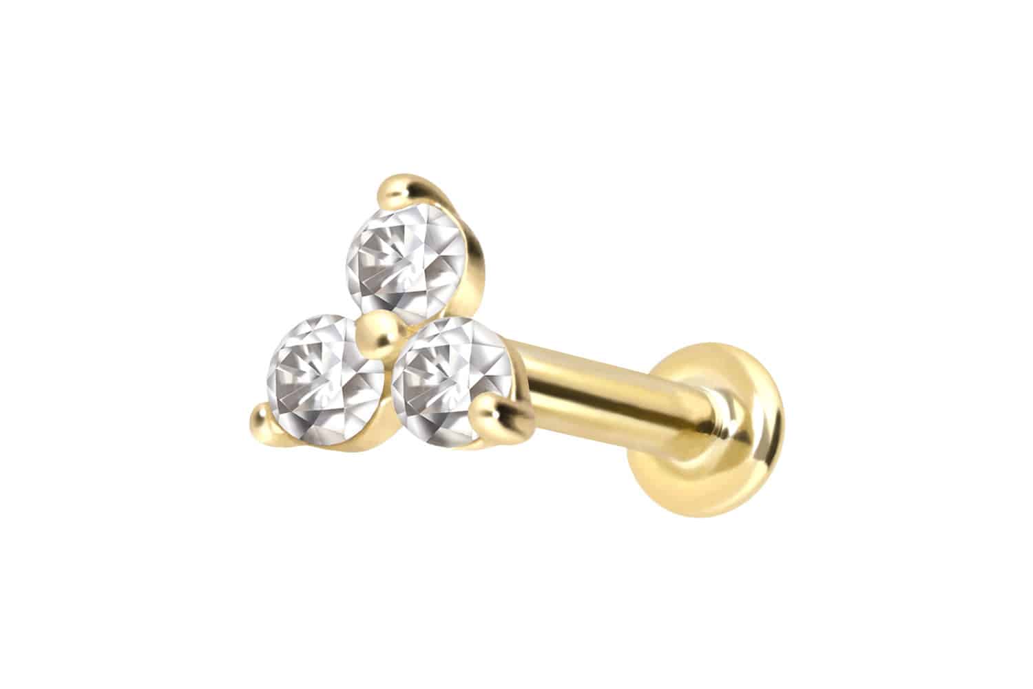 14 Karat Gold Labret Piercing mit Innengewinde MOISSANIT-BLUME